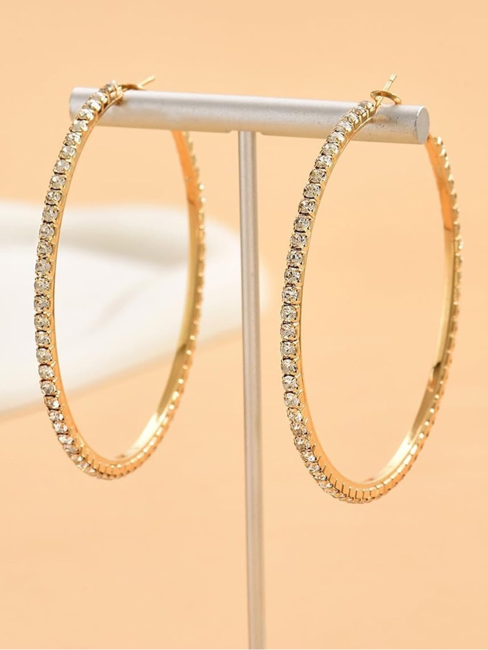 Gold Hoop Earrings with Clear Crystals